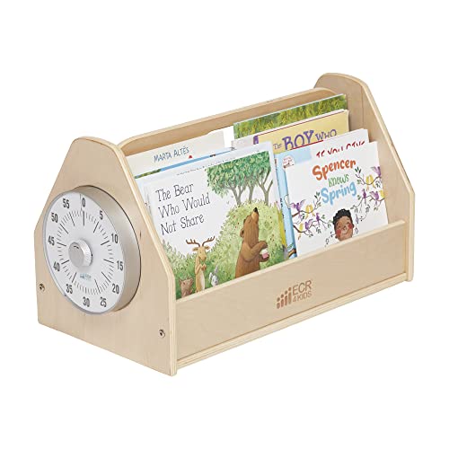 ECR4Kids Double-Sided Book Caddy with Countdown Timer, Portable Library, Natural