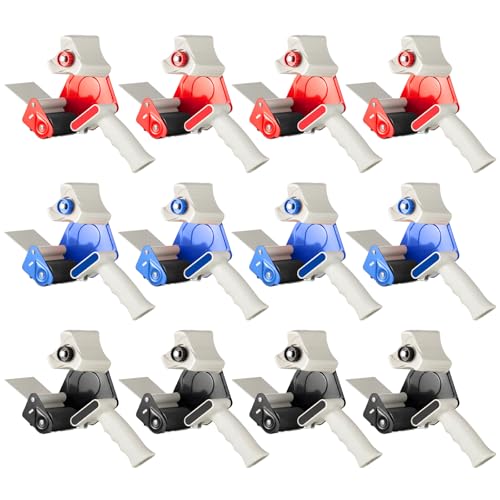 WILLBOND 3 Inch Wide Tape Gun, 12 Pack, Red,Blue,Black
