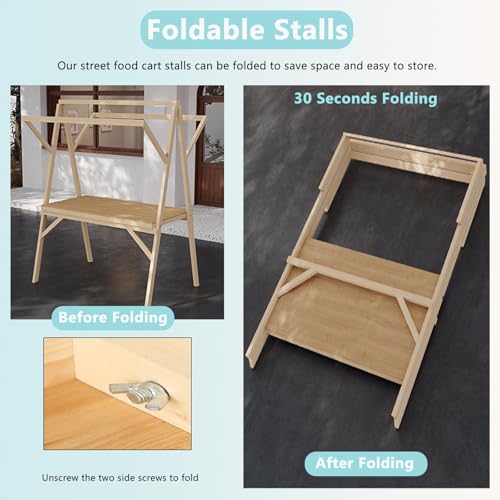 WAHHWF Folding Cart Wooden Vendor, Lightweight Retail Stall for Trinkets Lightweight Easy Assembly, Foldable Display Stan with Awning(Yellow,120x60 cm/47x24 in)