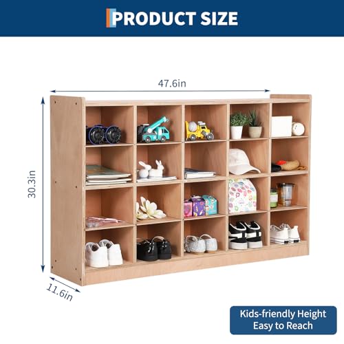 Naiveferry Wooden Cubby Storage Cabinet 20 Compartments - Kids Cubby Storage Organizer for Classroom Daycare Preschool Mudroom Lockers Coat Lockers, Natural