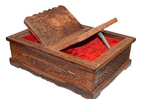 Holy Foldable Book Stand Wooden Handcarved Rehal Box for Quran,Bible,Gita,Gurugr