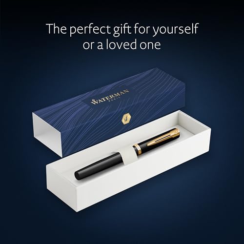 Waterman Impression Fountain Pen | Fine Nib with Blue Ink Refill | Black Lacquer with Gold-Coated Trim | Gift Box