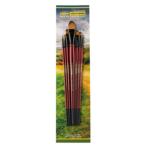 Creative Mark Ebony Splendor Long-Handled Synthetic Sable Paint Brush, Filbert Set of 7, Teijin Multi-Filament Hair, Handcrafted Synthetic Paint Brushes for Acrylic, Watercolor Painting and More