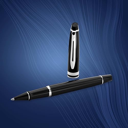 Waterman Expert RollerBall Pen Gloss Black with Chrome Trim Fine Point Black Ink Gift Box