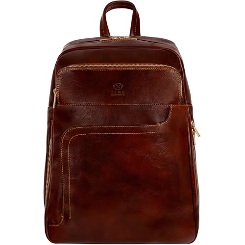 Time Resistance Leather Business Backpack - Laptop and A4 Portfolio Bag - Travel Bag Rucksack (Brown)