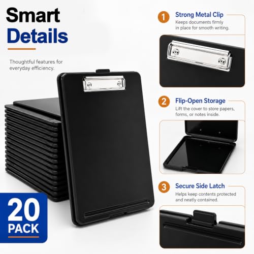 20 Pcs Clipboard with Storage Bulk, Black Storage Clipboard with Pen Holder
