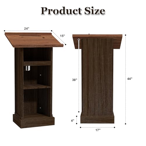 Zevemomo Wooden Podium Stand with Storage, Cup Holder, Brown
