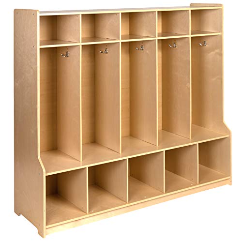 EMMA + OLIVER Wood 5 Section School Coat Locker with Bench