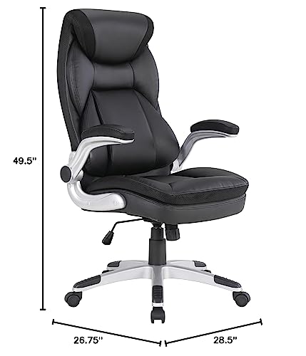 Office Star ECH Series Executive Bonded Leather Office Chair with Lumbar Support and Padded Height Adjustable Arms, Black with Silver Coated Nylon Base