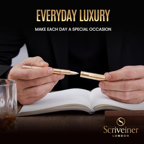 Scriveiner Heavy Gold Rollerball Pen, Award Winning Luxury Pocket Pen with gold plating Finish, German Schmidt Refill, Best EDC Writing Gift Set for Men & Women, Nice Fancy