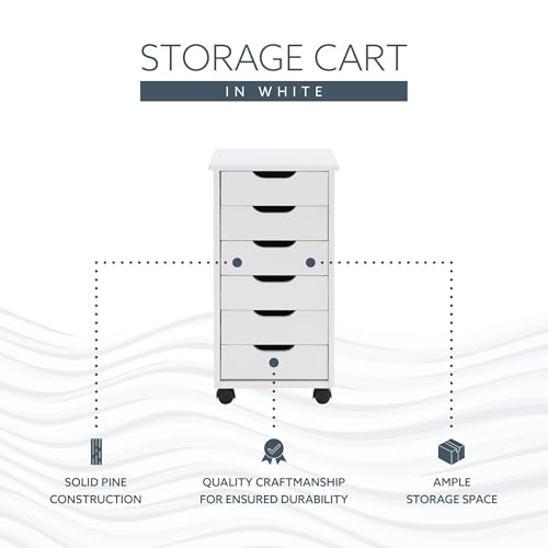 Linon Home Decor Products Corinne Six Drawer Storage, White Wash Rolling Cart