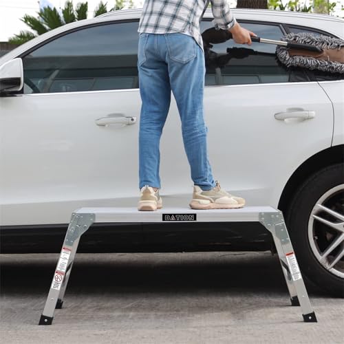 Foldable Aluminum Platform & Step Stool, Non-Slip Folding Work Bench Ladder, 330lbs Capacity, Heavy Duty Portable Stool for Painting, Car Washing, Decorating