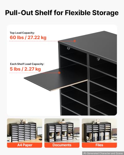 VEVOR Wood Literature Organizer 36 Compartments Office Mailboxes Black | Countertop Literature Sorter for Files Documents Papers, with Adjustable Shelves, for Office, Home, Classroom Organization
