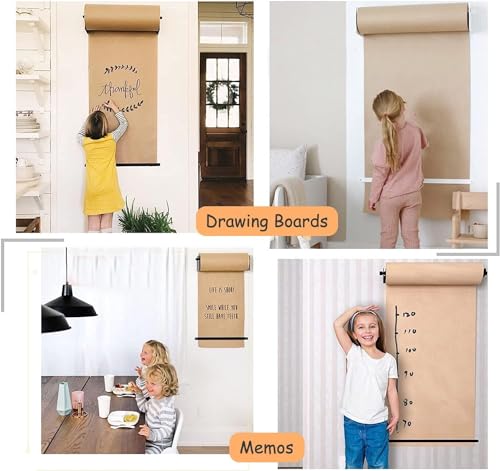 LNNW Kraft Paper Dispenser 50 Meter Long Brown Kraft Paper Roll Holder & Dispenser, 30/60/90/120 cm Wide Note Paper Roll Cutter Decorative Message Boards for Wall(Steel Frame Wide-67cm/26.3in)