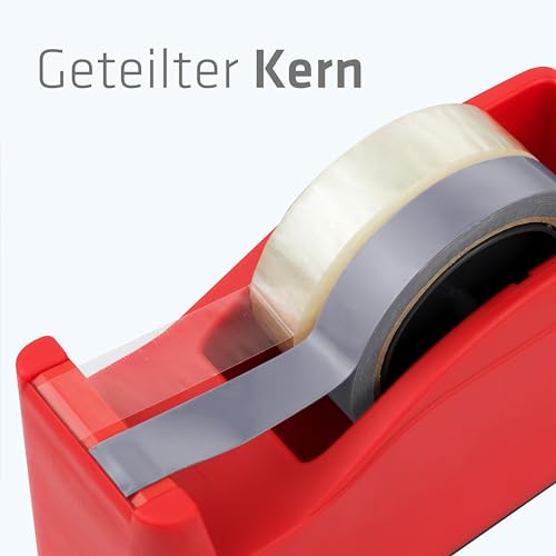 SAX Tape It Easy XXL Single Hand Tape Dispenser Extra Heavy for 1 x 50 mm Tape or 2 x 25 mm Tape, Parcel Tape Dispenser with Pen Holder Function, Non-Slip, Includes Double-Sided Blade, Red