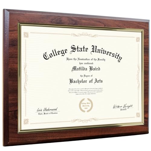 10.5 x 13" Certificate Display Plaque - Offered in Coated Cherry Wood with an 8.5 x 11" Gold Frame - Slide in your Diploma, Award Certificate, Award of Achievement, Class Photo, and More