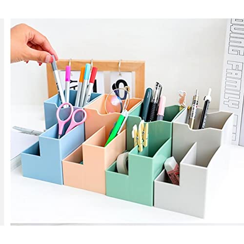 Multi-Function Grids Desktop Pen Holders Container Desk Organizer Stationery Square Pen Pencil Stand Plastic Storage Box (Color : Gray)