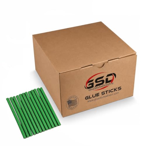 GlueSticksDirect Mini Size Hot Melt Glue Sticks for Glue Gun - Bulk 4in Green Glitter - Great for Art Craft Repairs & Compatible w/Most Glue Guns - 5/16" X 4" (Approx 565 Sticks, 5lbs Pack) - USA Made