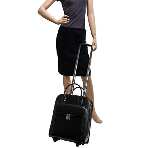 McKlein UPTOWN, Top Grain Cowhide Leather, 15" Leather Vertical Wheeled Ladies' Laptop/Computer & Tablet Business Briefcase Bag/Women's Rolling Overnight Travel Bag, Removable trolley case