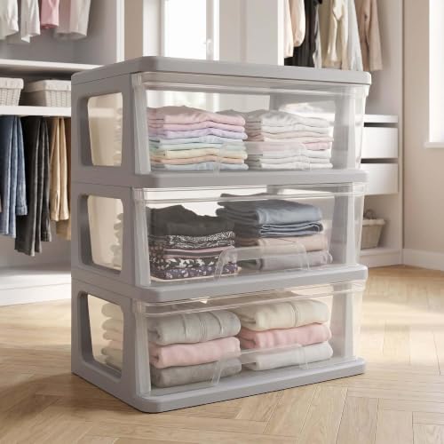 3-Drawer Wide Storage Cart, Premium Silver Plastic Organization Tower, Lightweight Mobile Vertical Cabinet With Spacious Drawers, Multi-Purpose Stylish Organizer For Home, Bedroom, Bathroom And Office