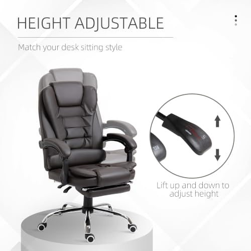 HOMCOM High Back Ergonomic Executive Office Chair, PU Leather Computer Chair with Retractable Footrest, Lumbar Support, Padded Headrest and Armrest, Coffee