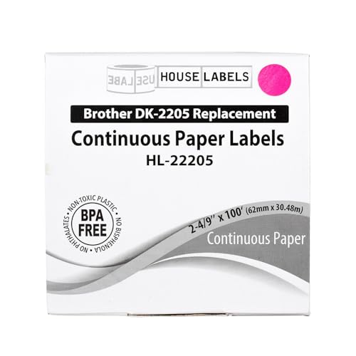 HouseLabels Compatible with Brother DK-2205, Pink, 2-4/9" x 100'