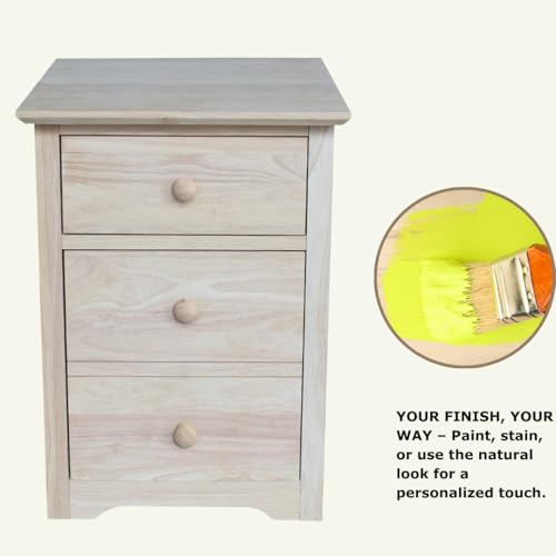 IC International Concepts, Two-Drawer File Cabinet, Solid Real Wood, Sturdy Parawood, Home Office/Study/Living, 8.1"W x 20.9"D x 25.4"H, Customizable Paint/Stain Ready, Unfinished