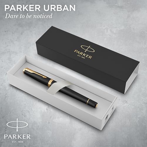 Parker Urban Fountain Pen, Muted Black with Gold Trim, Fine Nib with Blue Ink Refill (1931593)