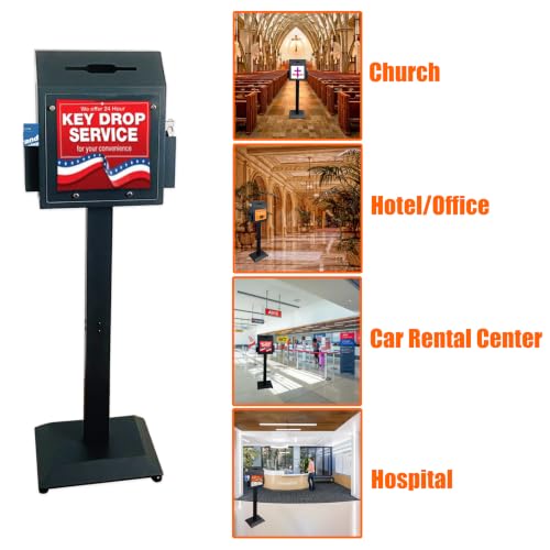 Powervize Floor Stand Offering Box, Lockable Donation & Ballot Box, Black