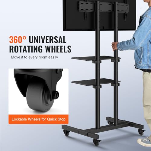 DLPOPOER Portable TV Stand Cart 32-70in Height Adjustable Mount Double Tray