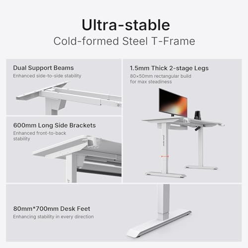 Anda Seat Height Adjustable Electric Standing Desk, Ergonomic Sit Stand Up Rising Desks, Memory Computer Workstation for Home Office, Study, Games (55.1"x29.5", White)