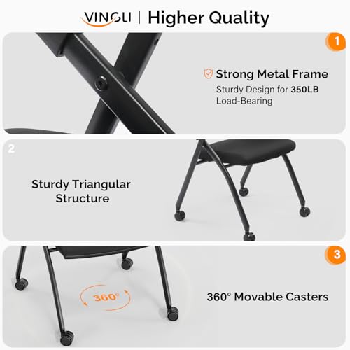 1 Pack Office Guest Reception Chairs,Ergonomic Folding Mesh Office Desk Chair,Stackable & Foldable Conference Room Chairs,Mesh Comfy Desk Chair with Wheels,for Home, Office, Training Room (Black)