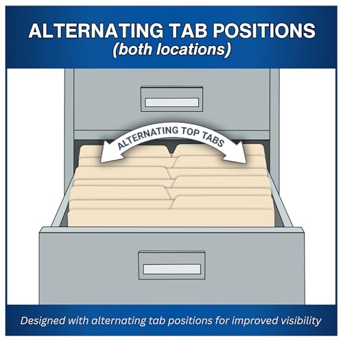 Manila Casebinder File Folders, Doctor Stuff, Top Tab, Letter Size with Fully Reinforced Back, 2” Embedded Fastener on Endwing, and 1/2 Cut Assorted Top Tabs, 14 pt Stock, Box of 50