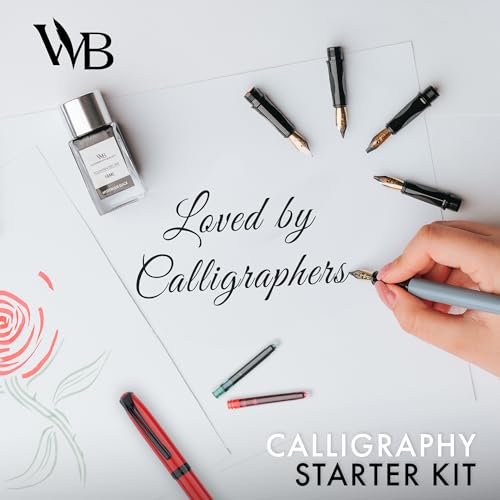 Wordsworth & Black Calligraphy Kit for Beginners, 2 Ink Pens, 5 Nibs, Grey