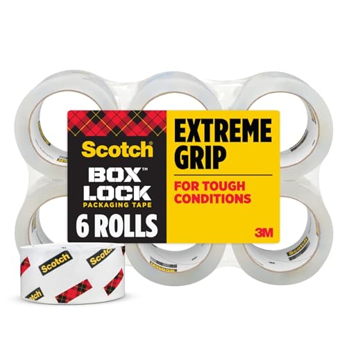 Scotch Box Lock Packing Tape, Clear, Extreme Grip Box Packaging Tape for Shipping and Mailing, 1.88 in x 54.6 yd, 6 Rolls