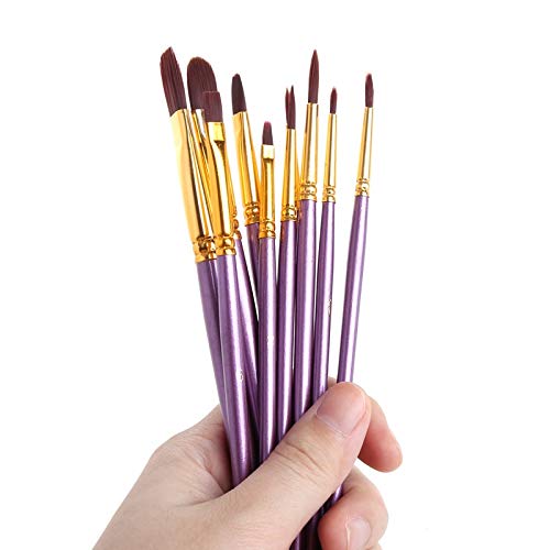 HBJWOV 10Pcs Artist Paint Brush Set Nylon Hair Watercolor Acrylic Oil Painting Brushes Drawing Art Supplie