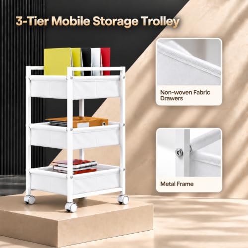 Zevemomo Front Desk Reception Counter with Rolling Cart, Natural+White