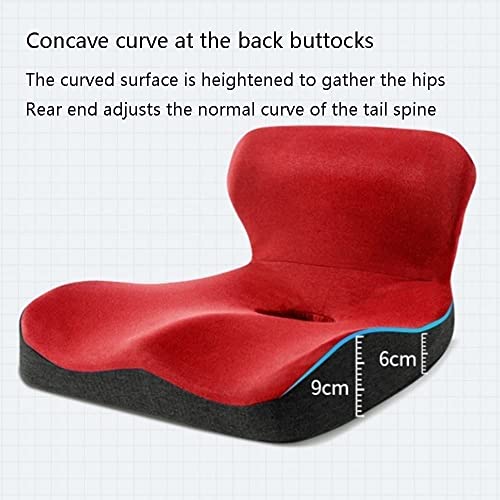 XARONF Memory Foam Seat Cushion, for Sciatica Tailbone Back Pain Relief, Posture Correction. Orthopedic Sitting Pillows for Office Chair, Car, Kitchen, Wheelchair with Non-Slip Bottom (Color : Red)