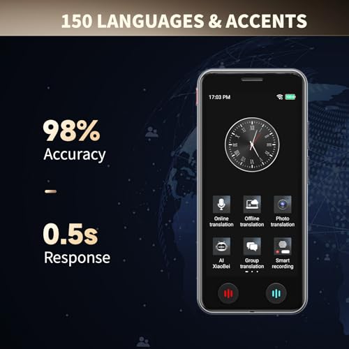 Language Translator Device No WiFi Needed Traductor for Business Travel Study, Instant Pocket AI Translator, traductor de Ingles español, Support 150 Languages Real-TimeVoice Translation,