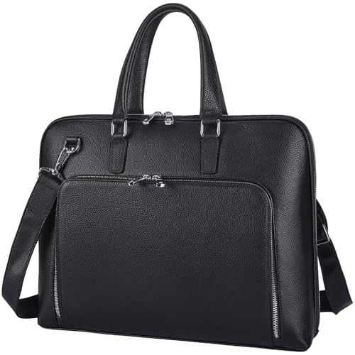 Masa Kawa Leather Slim 16" Laptop Briefcase Bag for Men Women, Black Large