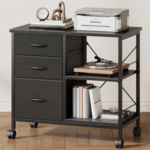 DUMOS 3 Drawer Mobile File Cabinet, Space Saving Rolling Printer Stand