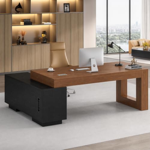 AKFJOSGE L Shaped Executive Desk with Storage Cabinet, Large Computer Desks with File Storage & Cable Management, Modern Wood Office Desk for Home Office, Study Room & Executive Workspace