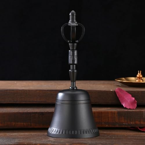 YTDJJWLS 19cm Hand Cranked Bell Taoist Artifact Ornament Copper Bell, Black
