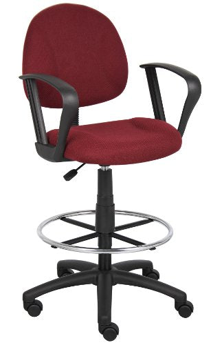 BOSS Office Products Ergonomic Works Drafting Chair with Loop Arms in Burgundy