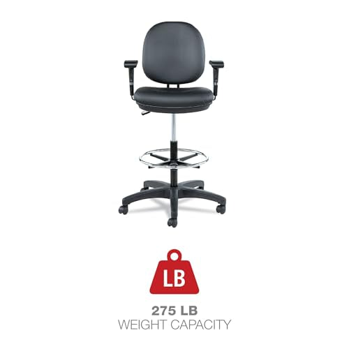 Alera Interval Series Swivel Task Stool, PVC-Free Faux Leather, Black