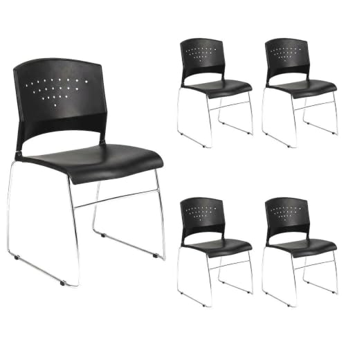 Bison office Polypropylene Stacking Chair with Chrome Sled Base, Stackable Chairs for Conference Room, Waiting Room or Lobby