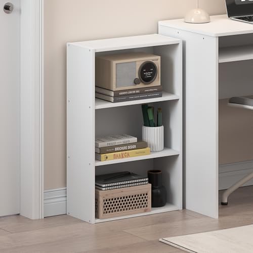 Furinno Basic Book Shelf, 3-Tier Bookshelf, Cube Storage Organizer Bookcase with Open Shelf, 7 x 17 x 26, for Living Room, Bedroom, Home Office, White