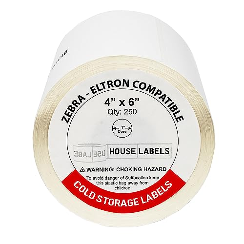 HouseLabels Compatible with Zebra, 1" Core, Premium Freezer, 4" x 6"
