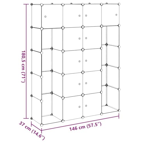 Coespram Modular Cabinet 14 Compartments, 14.6" x 57.5" x 71.1" Plastic Cube Storage Organizer, Flexible Shelving Unit for Living Room, Hallway and Office, Black and White
