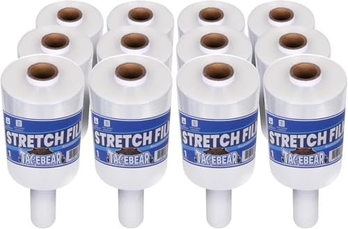 TAPEBEAR Stretch Wrap Film 4" x 1000Ft Shrink Wrap Roll with Handle,12Rolls